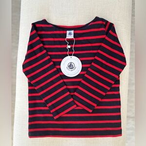 Petit Bateau Long Sleeve Top - Blue & Red Stripes